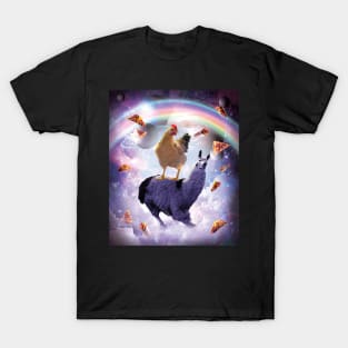 Chicken Riding Llama In Space - Rainbow T-Shirt